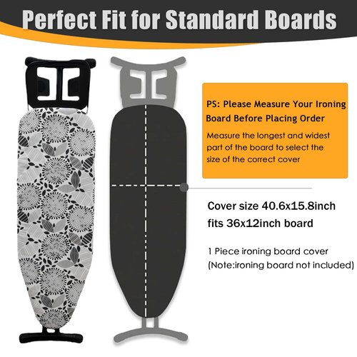 Eiqikayo Ironing Board Cover and Pad, Sewn-in Thick Feltpads, Elastic Edge,12"x36"Scorch & Stain-Resistant Replacement Ironing Board Cover, Fits Standard Ironing Boards, Durability & Easy to Install