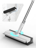 HelpX Floor Scrub Brush with Long Handle, 3 in 1 Scrape and Heavy-Duty Stiff Bristle Floor Scrubber Brush with Squeegee and Tweezer for Cleaning Tile Wall Deck Bathroom Patio Garage Kitchen (White)