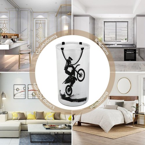 Dirt Bike Motocross Rider Large Laundry Basket Laundry Hamper Bag Washing Bin Collapsible Tall With Handles Travel Bathroom