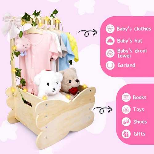 FVNPIHAM Baby Shower Basket, Wooden Baby Shower Crate Closet with Handle, Large Capacity Baby Closet Personalized Baby Gifts Basket for Newborn Girls, Pregnancy Gifts for New Parent