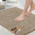 GORILLA GRIP Bath Rug Mat - Thick Absorbent Chenille | Quick-Dry Microfiber, 48x17 Inches, Gray Beige