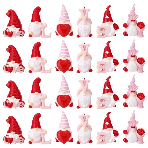 Guiqulai 24Pcs Valentines Gnomes Decorations Adorable Mini Gnome Figurines Gnome Table Decor Valentines Gifts for Him Her