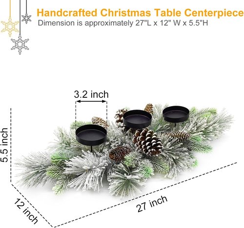 Flocked Pine Christmas Table Centerpiece by [Brand Name] - 27.5 Inch with Frosted Pine Cones | Snowy Design