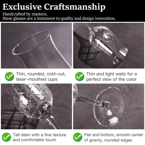 Engraved Crystal Snifter Glasses for Whiskey, Brandy & Cognac – Set of 4 Small 4oz Tulip Copitas – Elegant Cut Glass Tasting Glasses for Neat Liquor & Spirits