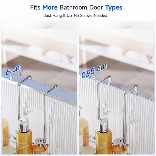 Skyapex Shower Caddy Over the Door Organizer: Bath Rack Hanging Over Glass with Hooks - Storage Shelf Inside Bathroom for Shampoo - Sliver