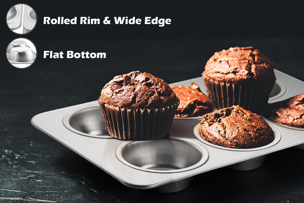 Leonyo Non-Toxic Stainless Steel Muffin Cupcake Pan 6 Cup, 2 Pack