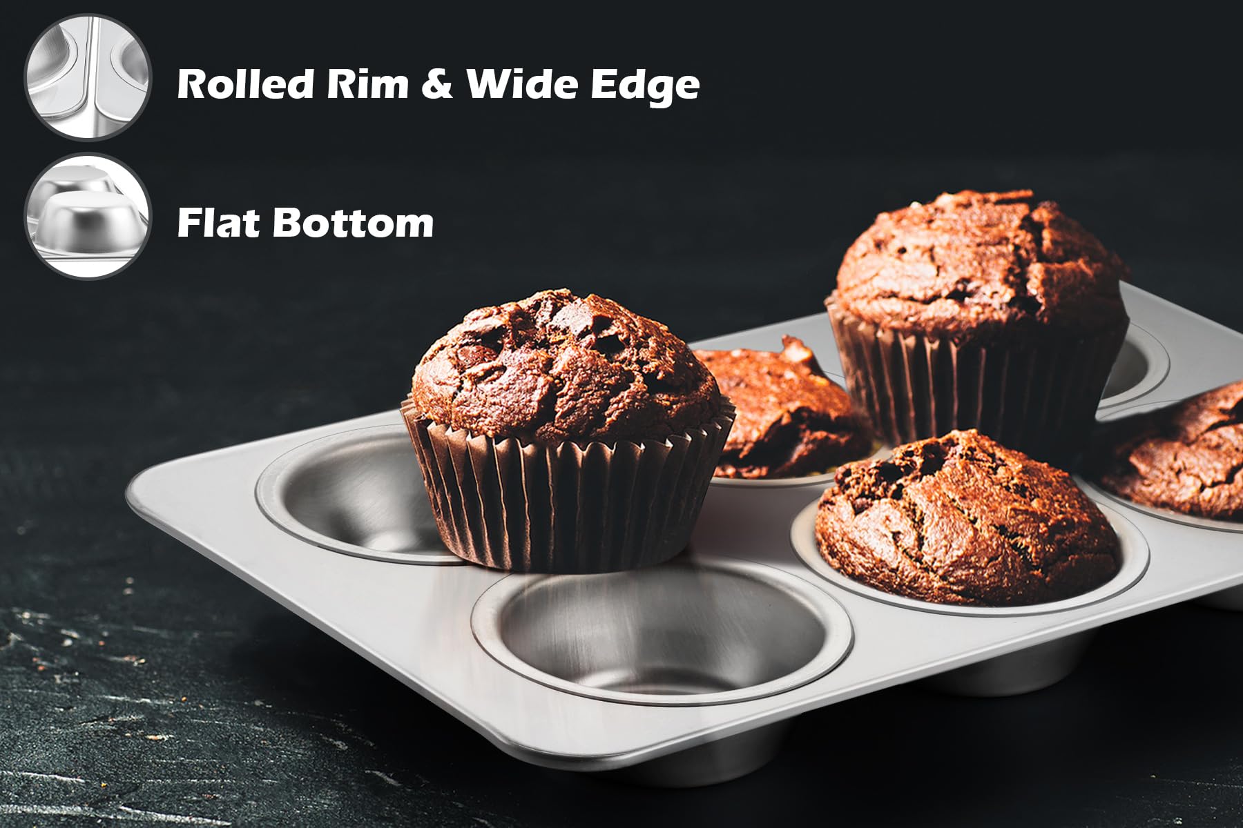 Leonyo Non-Toxic Stainless Steel Muffin Cupcake Pan 6 Cup, 2 Pack