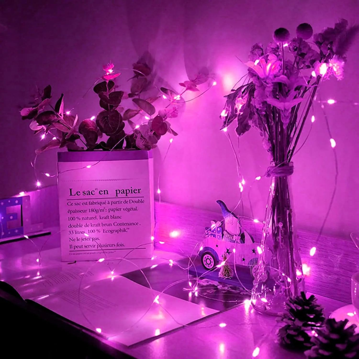 Skiennix 100 Pack Pink Fairy Lights - 7Ft 20 LED Twinkle String Lights | Battery Operated & Waterproof for Parties, Weddings, & Holidays