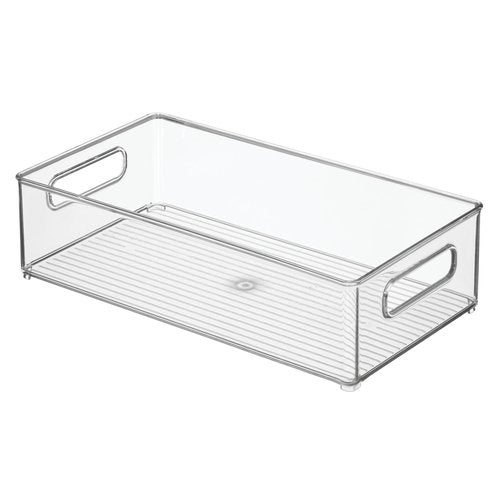 iDesign Stackable Bathroom Storage Bin with Handles for Makeup and Accessories, Clear, Made in USA