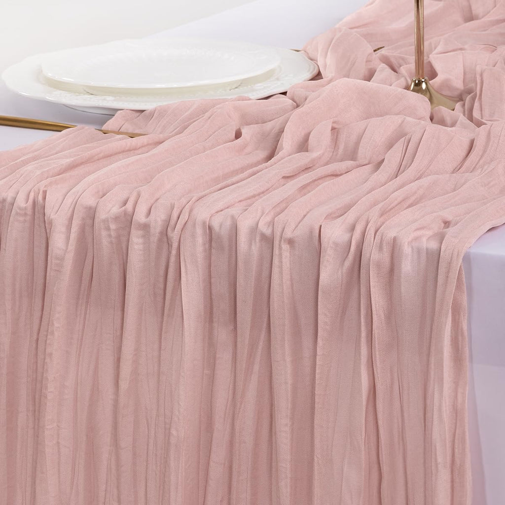 **Socomi 15-Piece Pink Cheesecloth Table Runner Set - Rustic Boho 120-Inch for Weddings & Events**
