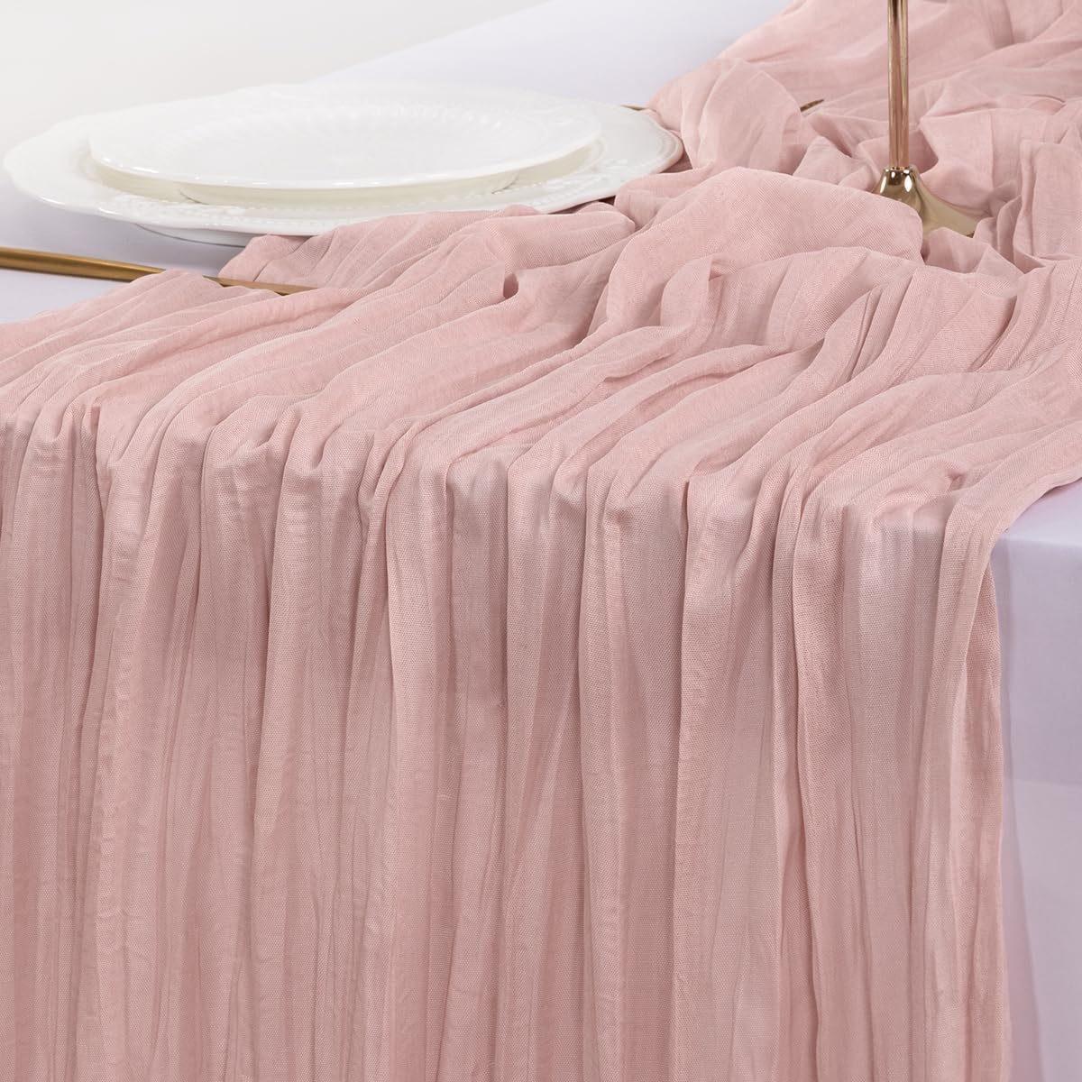 **Socomi 15-Piece Pink Cheesecloth Table Runner Set - Rustic Boho 120-Inch for Weddings & Events**