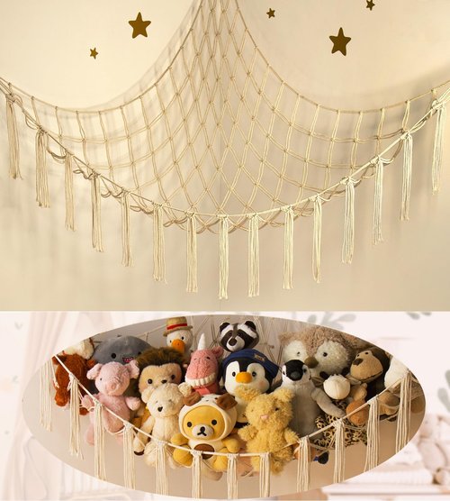 Mirolam Stuffed Animal Storage Hammock Net - Large Corner Organizer for Baby Nursery Decor