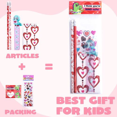 JOYIN 28 Packs Valentine's Day Stationery Set with Gift Card for Kids, Includes Pencils, Rulers, Notebook and Stickers for Classroom Exchange Party Favors Supplies