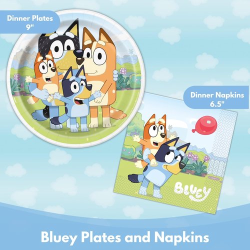 Bluey Birthday Decorations Girl includes 16 Plates, Napkins, Banner, Tablecloth, Balloons, Sticker - Bluey Party Decorations - Officially Licensed