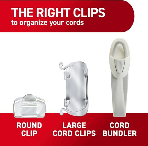 Command Round Cord Clips - Damage-Free Wall Cable Clips for Easy Hanging | 13 Clear Clips & 16 Strips