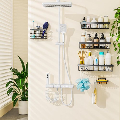 Moforoco Adhesive Shower Caddy Organizer - 5 Pack Corner Shelves for Bathroom Storage & RV Essentials