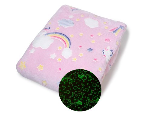 Glow in The Dark Blanket, Kid's Throw, Soft Unicorn Throw, Rainbows, Fun Present for Girls, Pink Blanket, Gift for Girls, Birthdays, Fleece, Travlel, 50"x60"