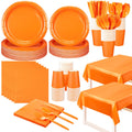 Qilery 282 Pcs Orange Plates Party Supplies Set Serves 40 Guests, Disposable Party Plates, Cups, Plastic Spoons Forks Knives, Napkins, Orange Dinnerware for Fall Thanksgiving Wedding Birthday