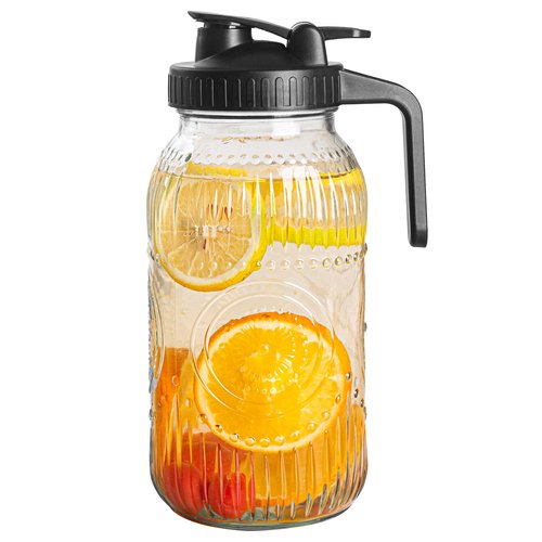 Amzcku Vintage Half Gallon Mason Jar Pitcher Large 64 oz Wide Mouth with Lid - 2 Quart Airtight Glass Jug for Water, Juice, Milk, Tea, Iced Coffee and Drinks