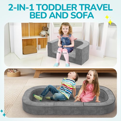 cutebeams 3-in-1 Toddler Floor Bed, Portable Toddler Travel Bed, Lounger and Sofa for Kids 1-6 Years, with Carrying Bag, Lightweight Foldable Design for Camping, Travel & Sleepovers, Size L