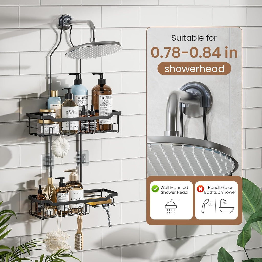 Skyapex Hanging Shower Caddy - Adjustable Height Shower Organizer | Rustproof Shelf Rack for Large Shampoo Bottles