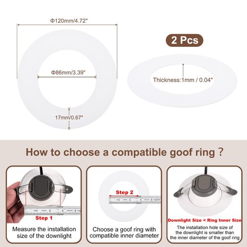 Awclub Goof Trim Ring, 2 Pack 3.4-Inch x 4.7-Inch (ID x OD) for Recessed Can Downlights for Ceiling Light Fixtures, Matte White, Steel Construction