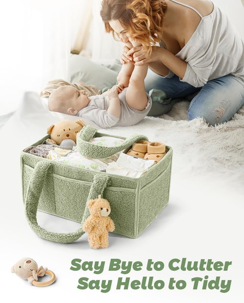 Baby Diaper Caddy Organizer by [Brand Name] - Portable Storage Basket for Diapers & Wipes - Perfect Gift for New Moms (Green)
