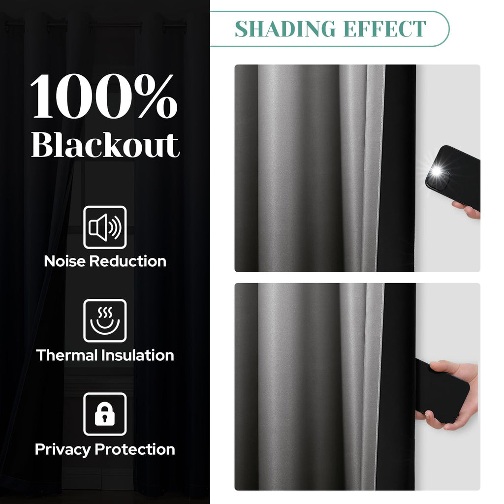 HOMEIDEAS Black 100% Ombre Blackout Curtains for Bedroom, 52 X 84 Inches Long Room Darkening Gradient Light Blocking Thermal Insulated Grommet Drapes for Living Room, 2 Panels
