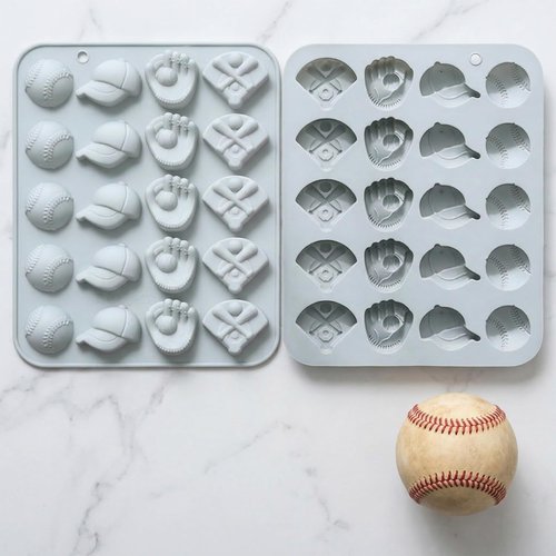Baseball Chocolate Mold,Sports Theme Silicone Mold,20-Cavity Baseball Softball Bat Glove Silicone Fondant Candy Baking Mould for Sport Themed Party Cake Cupcake Topper Sugar Paste Decorating