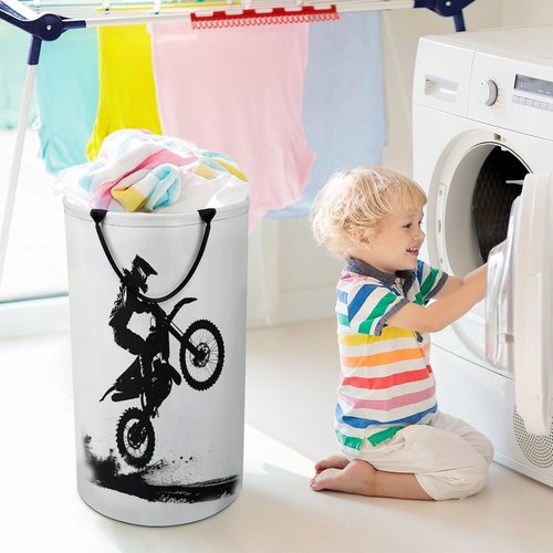 Dirt Bike Motocross Rider Large Laundry Basket Laundry Hamper Bag Washing Bin Collapsible Tall With Handles Travel Bathroom