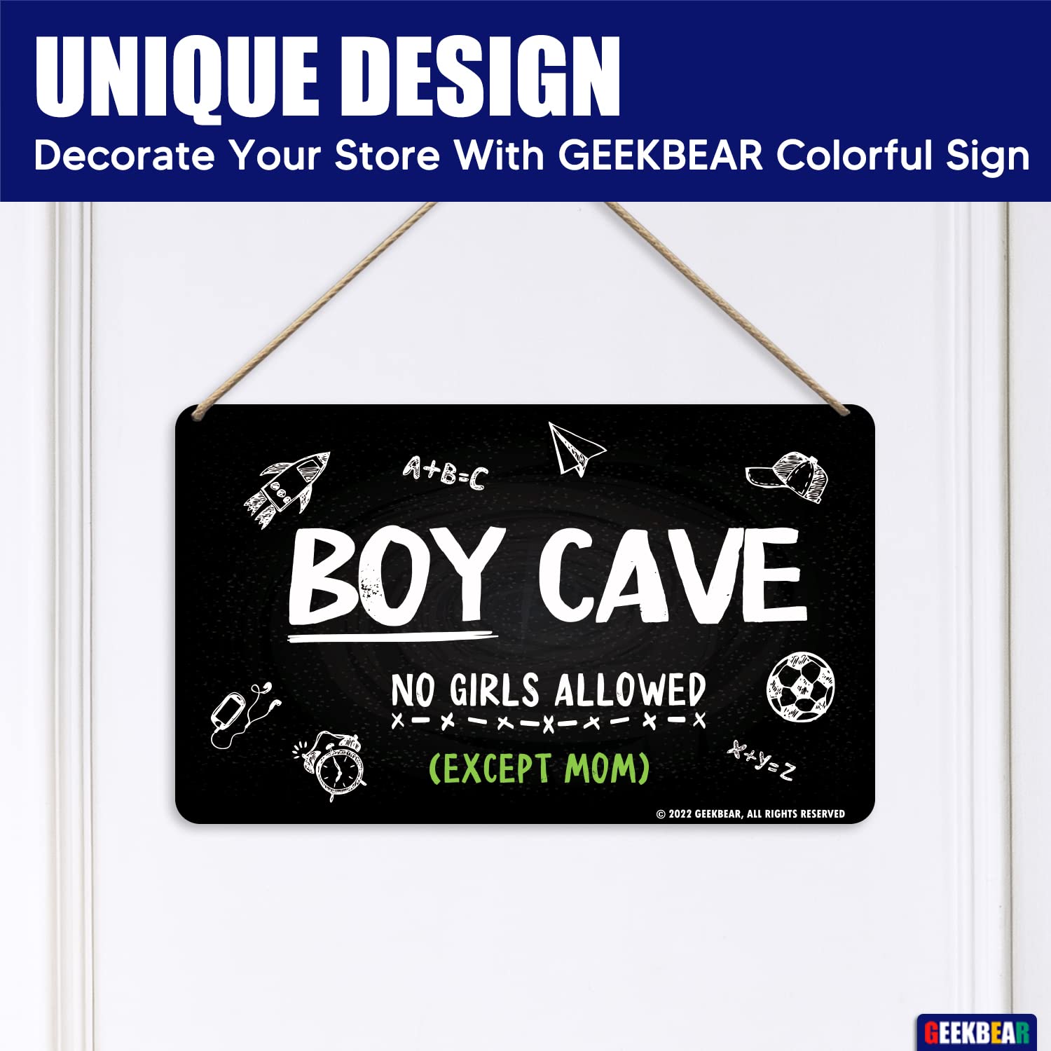 GEEKBEAR Boy Cave Sign - Made with Premium Acrylic - A Cute & Educational Addition to Any Little Boy's Room (Spider Web) - Discontinued Soon