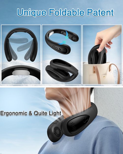 GAITIR Neck Air Conditioner, Portable Neck Fan with Cooling Plate 360°Cooling Airflow, 5000mah Rechargeable USB Fan Hands Free Bladeless Wearable Foldable Mini Fan for Men Women Home Office Outdoor