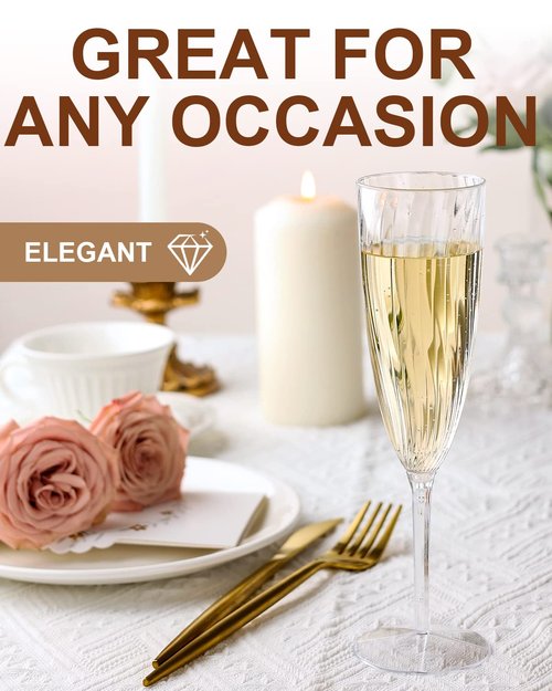 Walee Koky Clear Plastic Champagne Flutes, 96 PCS Disposable Reusable Cocktail Cups for Home Daily Life Party Birthday Wedding Toasting Drinking Champagne (6 oz)