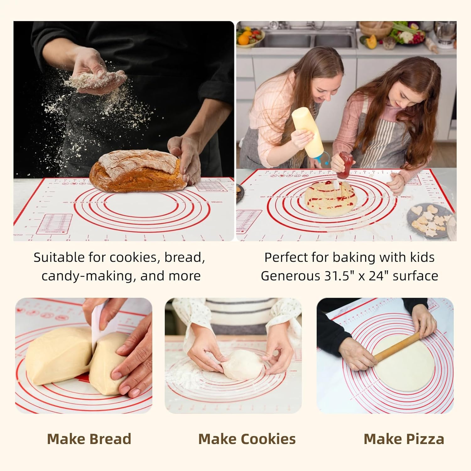 Silicone Baking Mat by Extra Large | Non-Stick, Heat-Resistant Dough Roller – 31.5'' x 24'' Easy Clean
