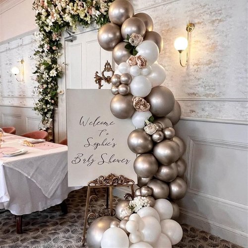 Champagne Gold & White Balloons - 60 Pcs Beige, Metallic Gold & Pearl White for Birthday & Wedding Decor