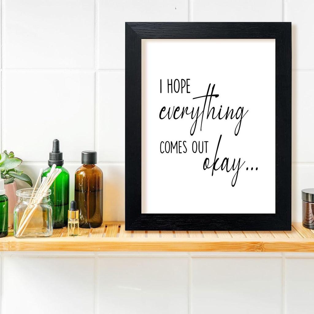 Pigort Funny Bathroom Sign - Black and White Wall Art Decor | 8x10 Inch Toilet Quote for Guest Room