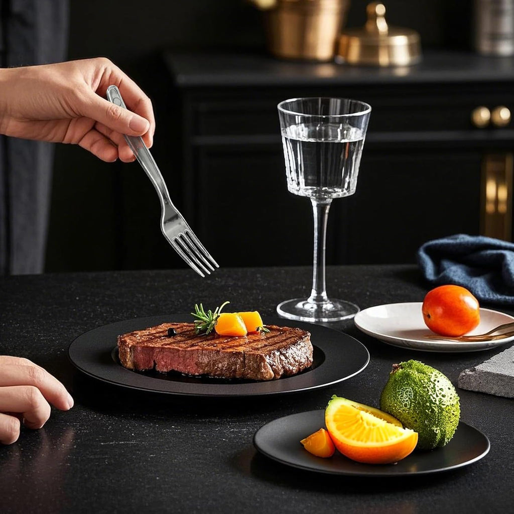 SACATR Heavy Duty Disposable Plastic Forks - 100 Count, BPA-Free, Clear Silverware for Parties & Events