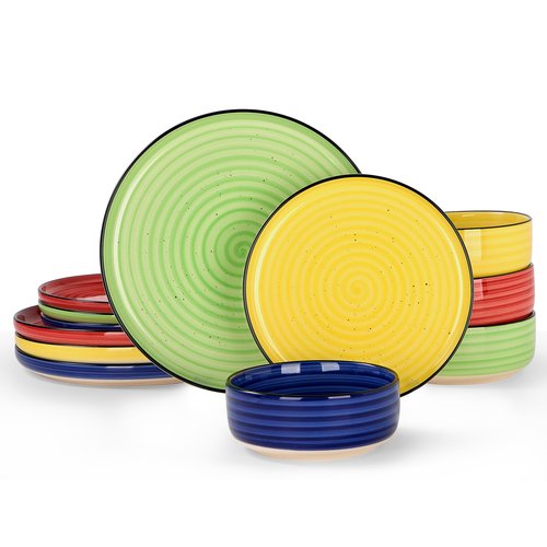 Alntlsiss Bonita Dinnerware Sets 12 Pieces, Blue Stoneware Dishes Set for 6, Plates Set and Bowls Sets, Dishwasher and Microwave Safe