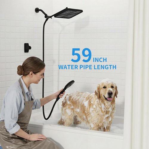 RFOUO Wide Rain Shower Head with Handheld, High Pressure Rainfall Showerhead Combo with Arm,Detachable Dual Shower with Multi Modes Handheld Spray Matte Black