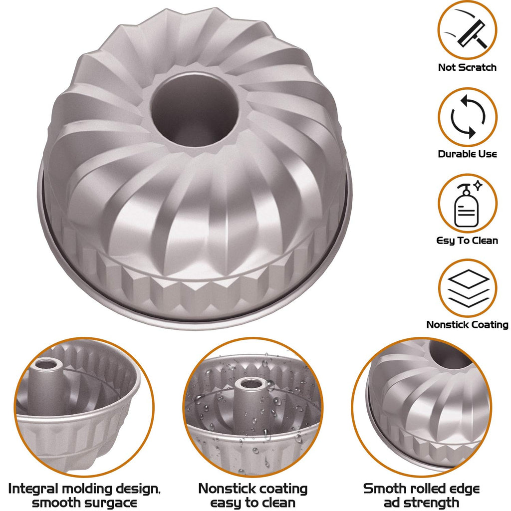 CHEFMADE Mini Fluted Tube Pan, 4-Inch 4Pcs Non-Stick for Oven Baking