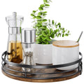 LAMU 9'' Lazy Susan Turntable Organizer for Cabinet, Round Wood Lazy Susan for Table Top, Kitchen, Countertop, Pantry, Spice, Bathroom Vanity, Coffee, Farmhouse Decor