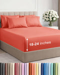 Skiennix Extra Deep King Sheet Set - 6 Piece Breathable Cooling Sheets - Luxury Hotel Bedding - Coral
