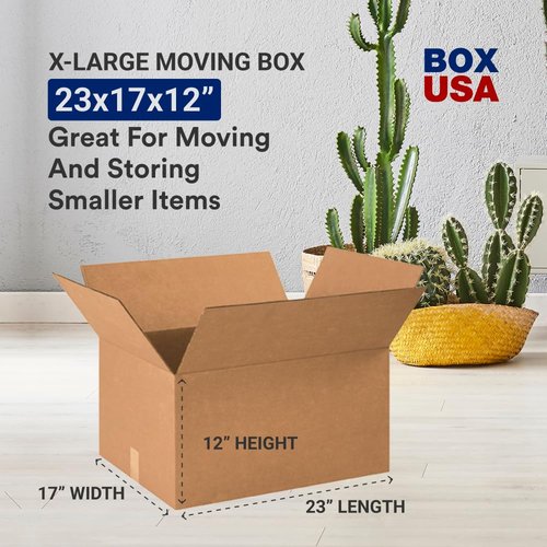 BOX USA Large Moving Boxes - 10-Pack Corrugated Cardboard for Shipping & Storage | 23"L x 17"W x 12"H