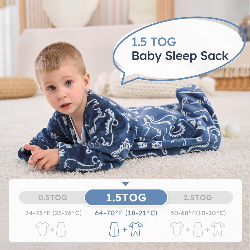 Yoofoss Baby Sleep Sack - Long Sleeve 1.5 Tog Fleece Wearable Blanket for 12-18 Months | Soft & Warm