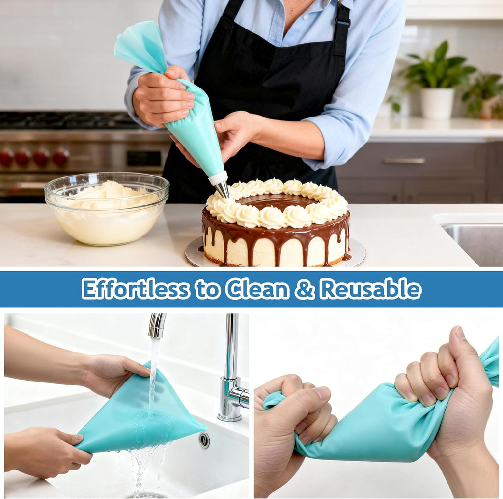 Skiennix Reusable Piping Bags Set - 14-Inch Pastry Bags with 14 Tips & Couplers for Cake Decorating