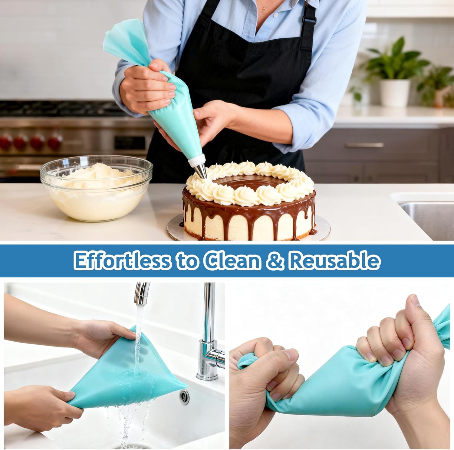 Skiennix Reusable Piping Bags Set - 14-Inch Pastry Bags with 14 Tips & Couplers for Cake Decorating
