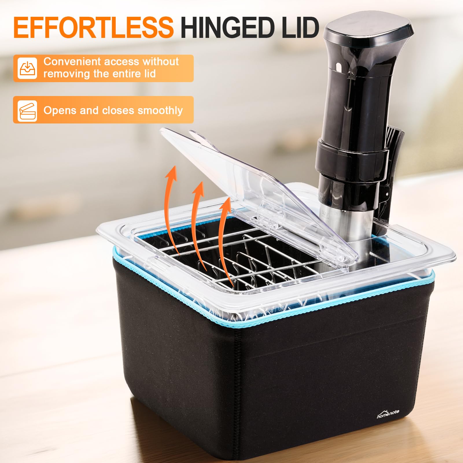 HOMENOTE Sous Vide Container 12 Quart with Universal Collapsible Hinged Lid,Complete Sous Vide Accessories Kit BPA Free,Compatible with Anova and Most Sous Vide Cookers（With Rack and Sleeve）