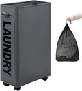 DOKEHOM 29-Inch Slim Rolling Laundry Basket - Collapsible Hamper with Removable Wash Bag | Dark Grey