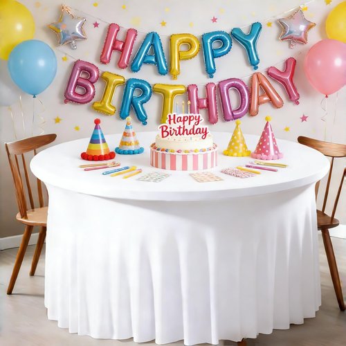 8 Pack White Spandex Round Tablecloths for 60inch Tables, 120 Inch Stretchy 5ft Round Fitted Tablecloth, Wrinkle Free Table Cloths Washable Table Covers with Skirt for Wedding Party Birthday Banquet