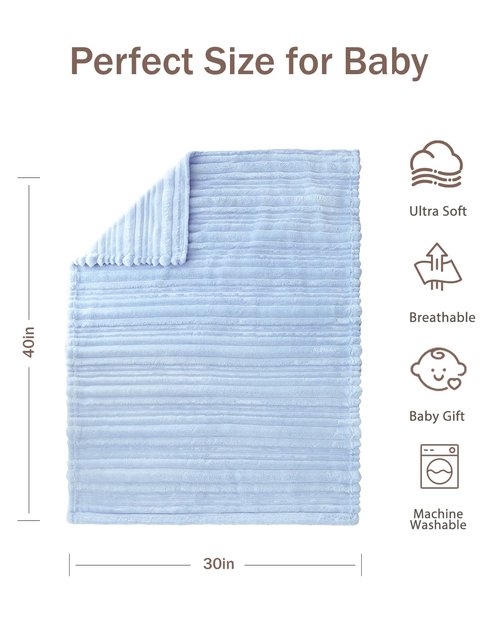 HOMRITAR Baby Blanket for Boys Girls Ultra Soft Warm Fleece Fluffy Blue Blanket for Toddler, Decorative and Giftable Striped Receiving Blankets 30 x 40 Inches 320GSM